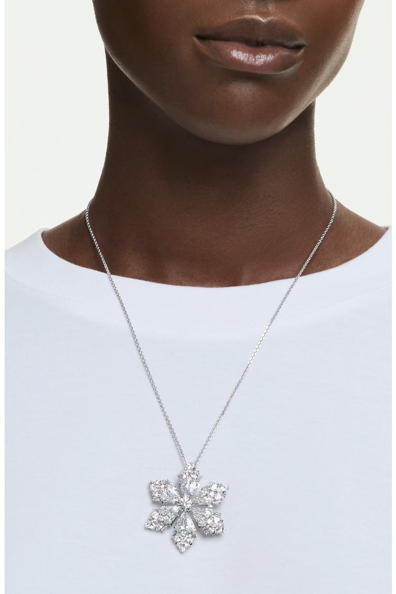 Idyllia Snowflake Pendant Necklace & Brooch, Alternate, color, WHITE RHODIUM PLATED