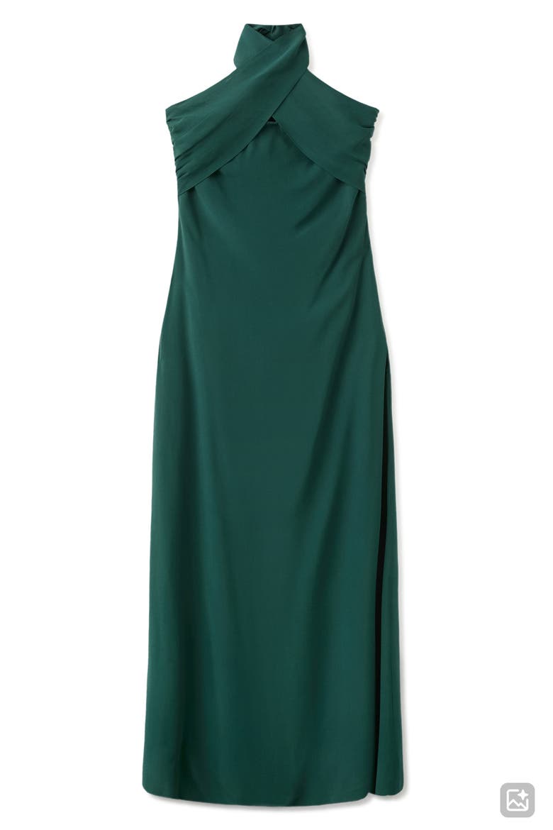 Crepe Halter Maxi Dress, Alternate, color, PETROL BLUE