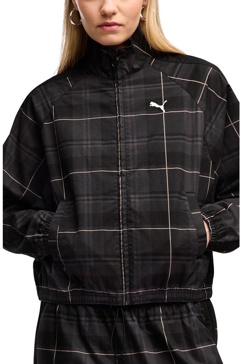 T7 Relaxed Tartan Woven Jacket, Main, color, PUMA BLACK