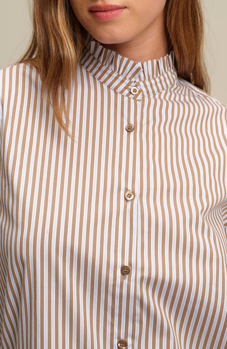 DELUC Oscar Ruffle Trim Stripe Cotton Blend Button-Up Shirt, Alternate, color, Green