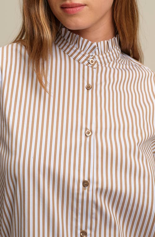 Deluc Oscar Ruffle Trim Stripe Cotton Blend Button-up Shirt In Animal Print