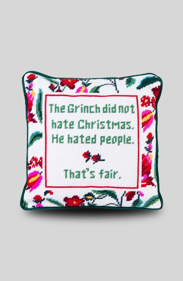 Furbish The Grinch Needlepoint Pillow, Main, color, 