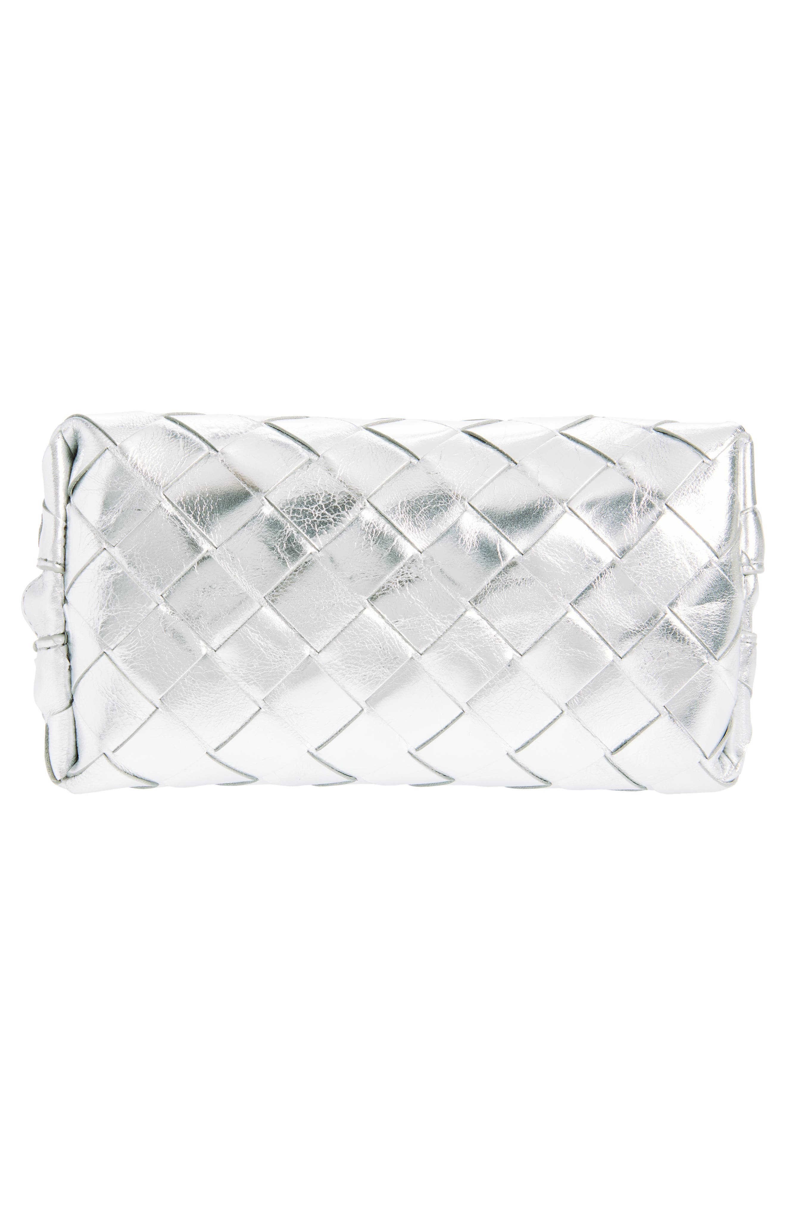 Bottega Veneta Intrecciato Metallic Leather Cosmetic Bag, Alternate, color, Silver- Silver