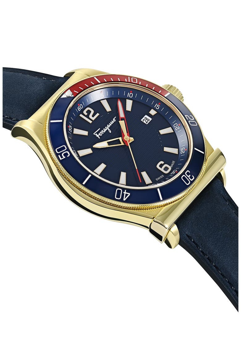 Men's Ferragamo1898 Sport Chronograph Leather Strap Watch, 44mm, Alternate, color, MULTI