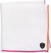 CLIFTON WILSON Multicolor Trim White Linen Pocket Square
