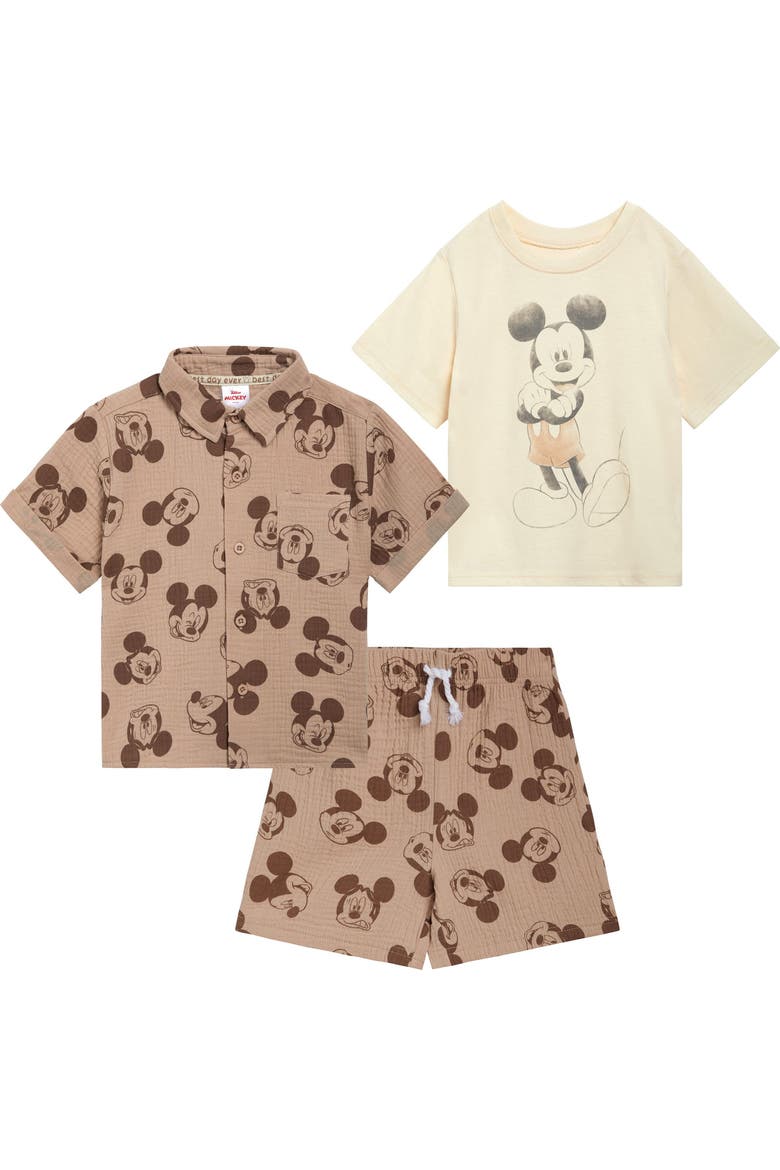 Mickey Mouse Button-Down Shirt, Tee and Shorts Set, Main, color, Tan Mickey Mouse