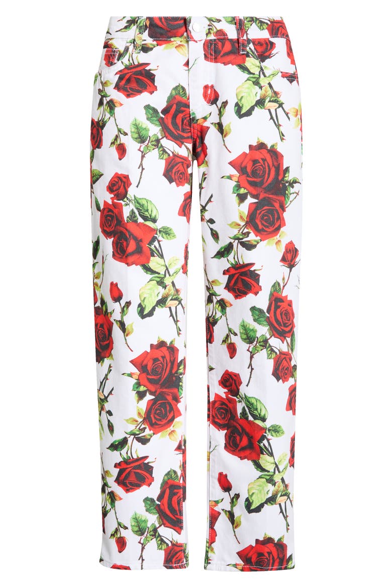 Blaine Rose Stovepipe Nonstretch Jeans, Alternate, color, WHITE/ RED ROMANTIC ROSE