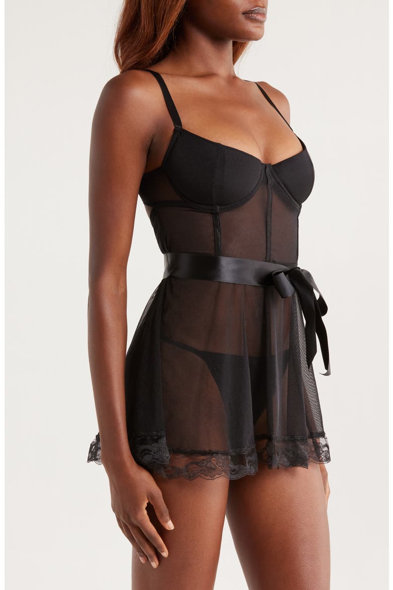 Mon Amour Underwire Chemise, Alternate, color, BLACK