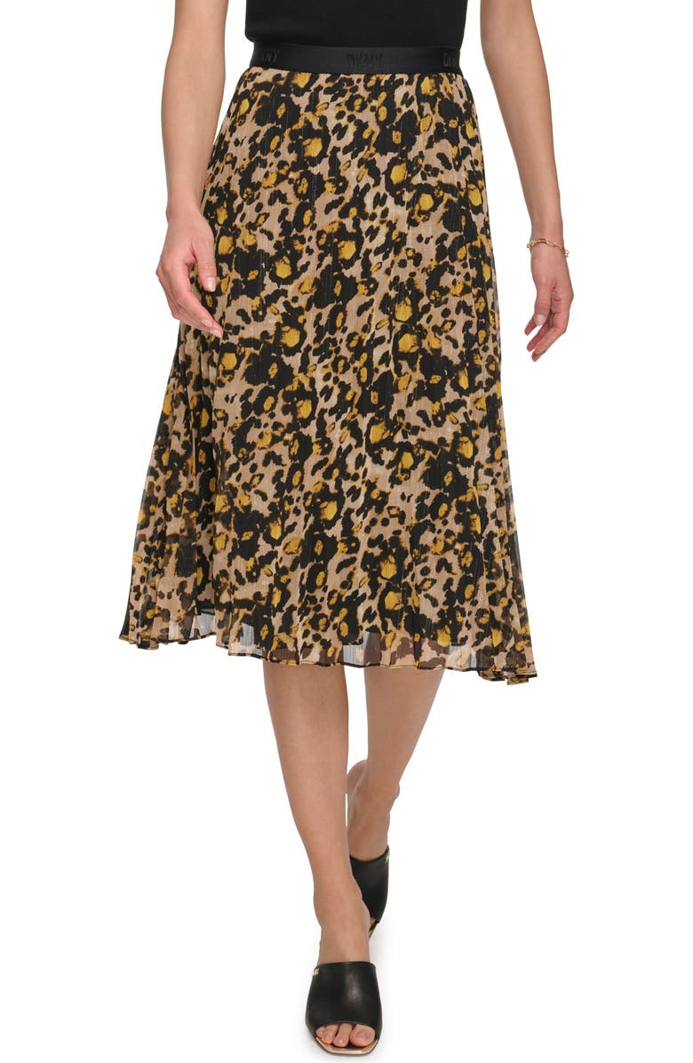 DKNY Leopard Print Metallic Pull-On Skirt, Main, color, 