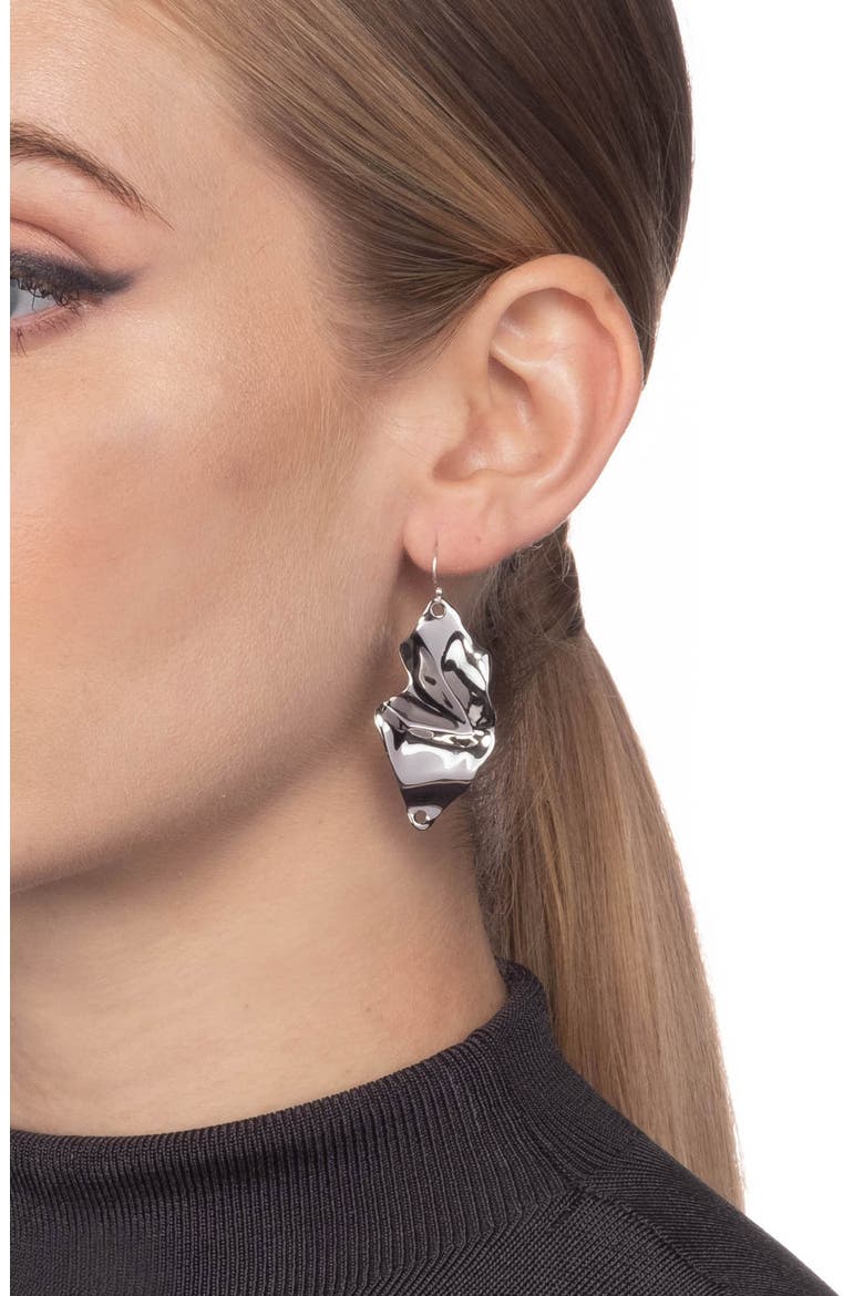 Crumpled Drop Earrings, Alternate, color, SILVER