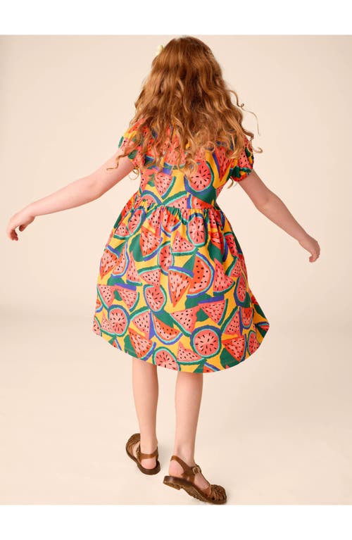 Shop Tea Collection Puff Sleeve Empire Dress In Wiggly Watermelons