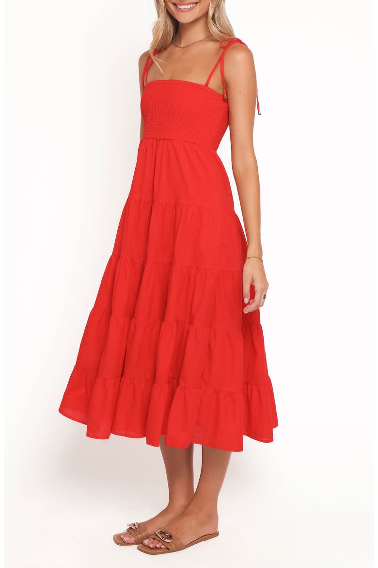 Carroll Smocked Midi Dress, Alternate, color, RED