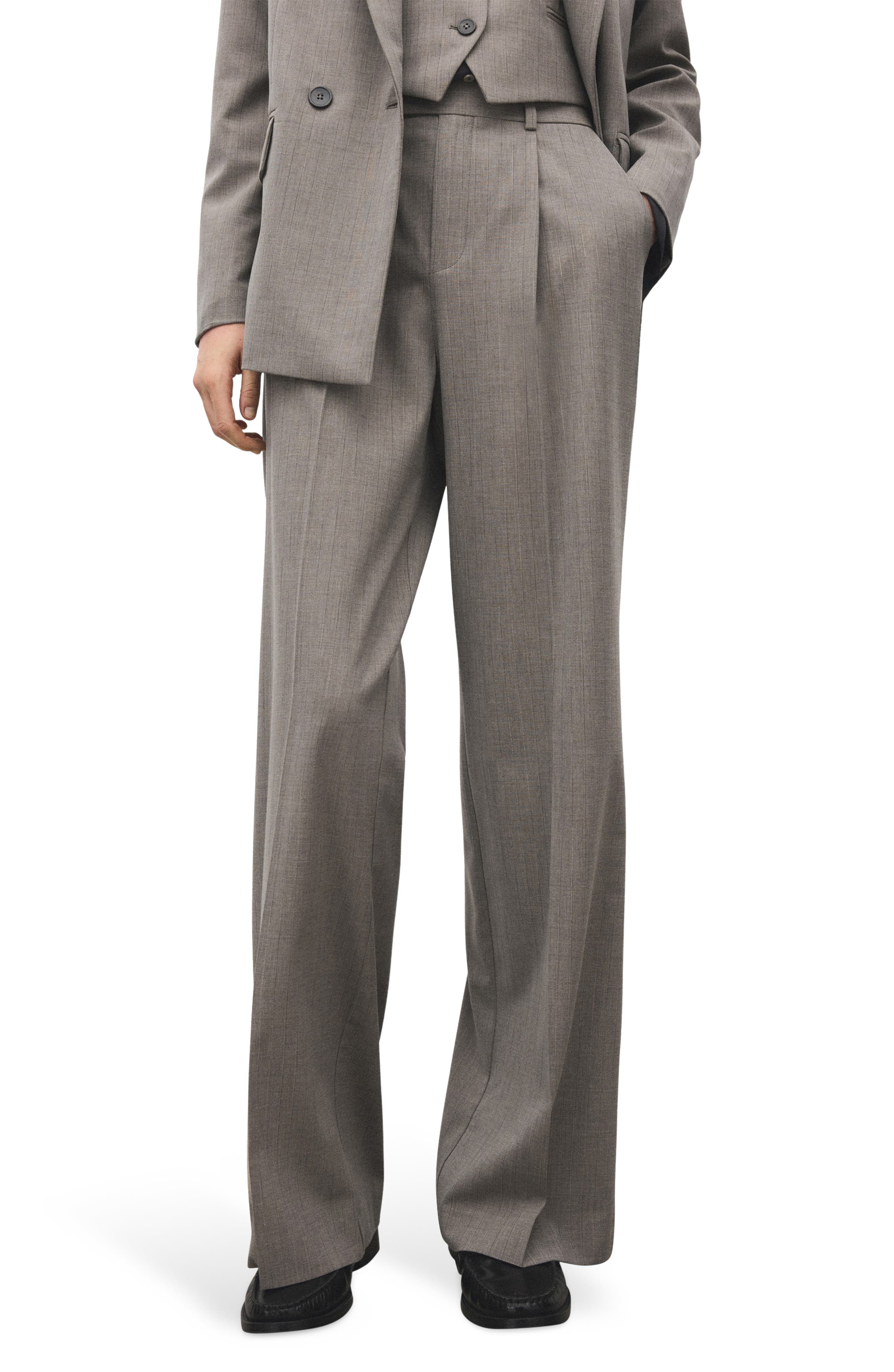 MANGO Pleated Straight Leg Pants