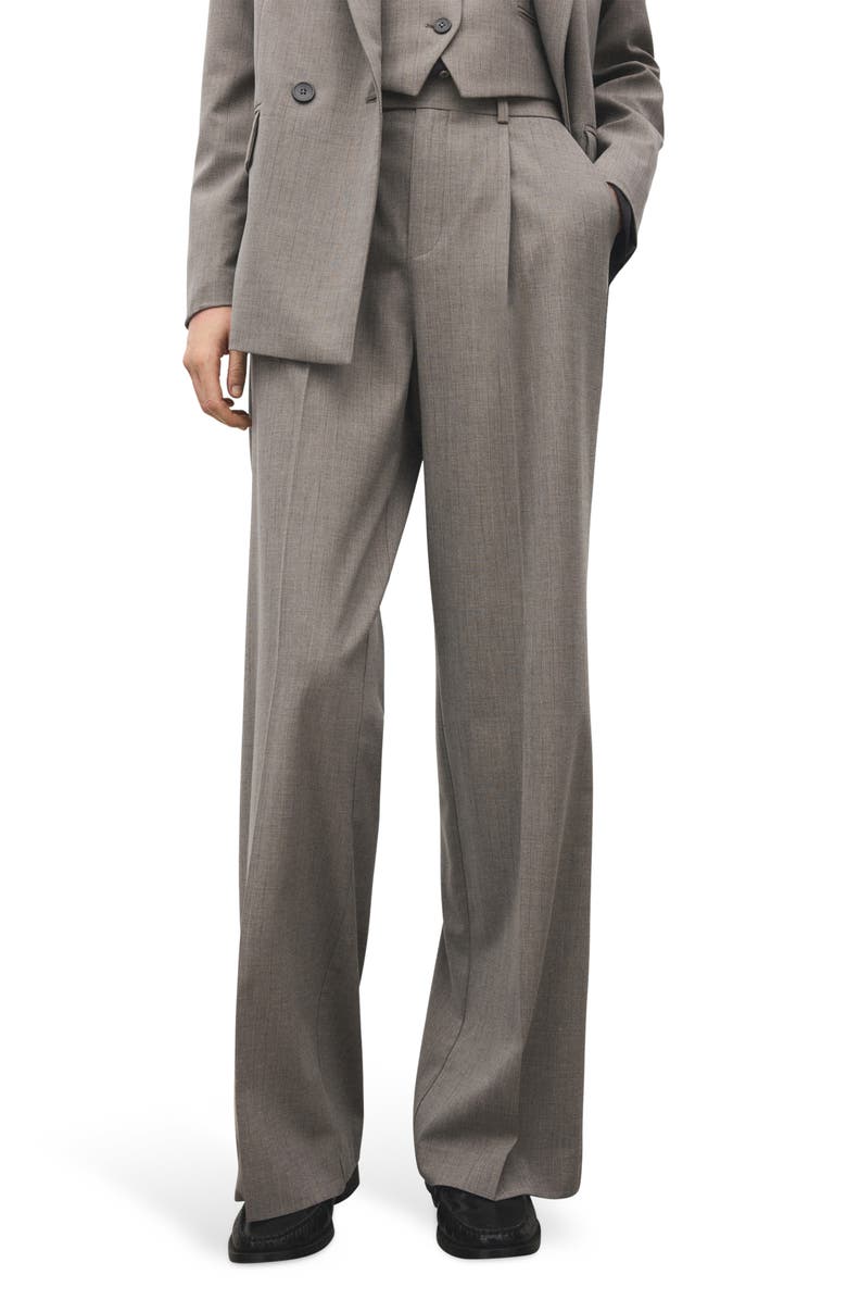 MANGO Pleated Straight Leg Pants, Main, color, Grey