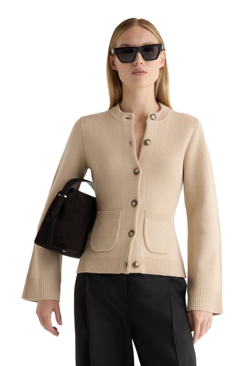 Eames Cotton Wool Button Cardigan, Alternate, color, Black