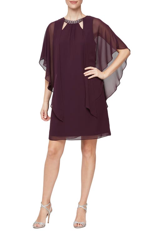 Embellished Crewneck Cape Dress