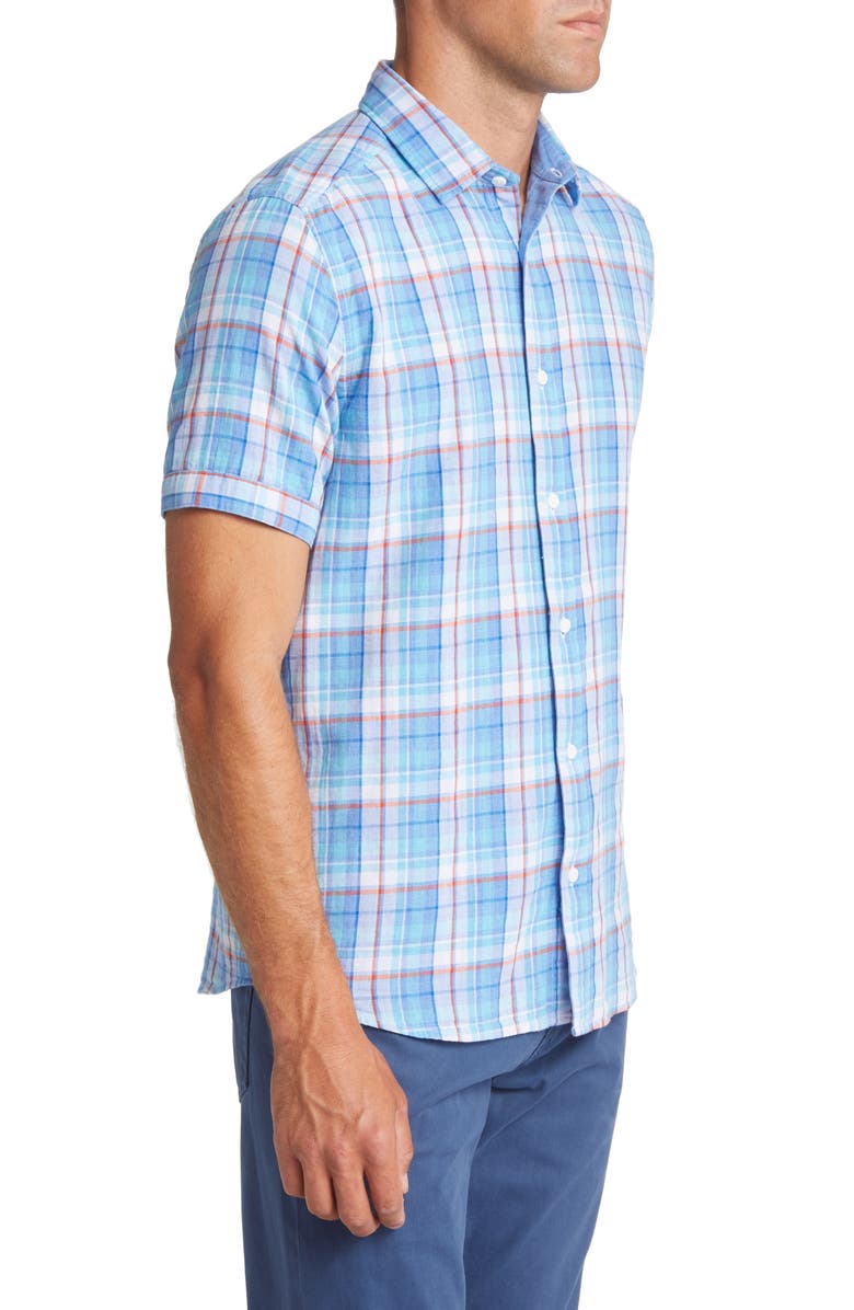 Johnston & Murphy Men's Reversible Short Sleeve Chambray Double Cloth Button-Up Shirt, Alternate, color, 