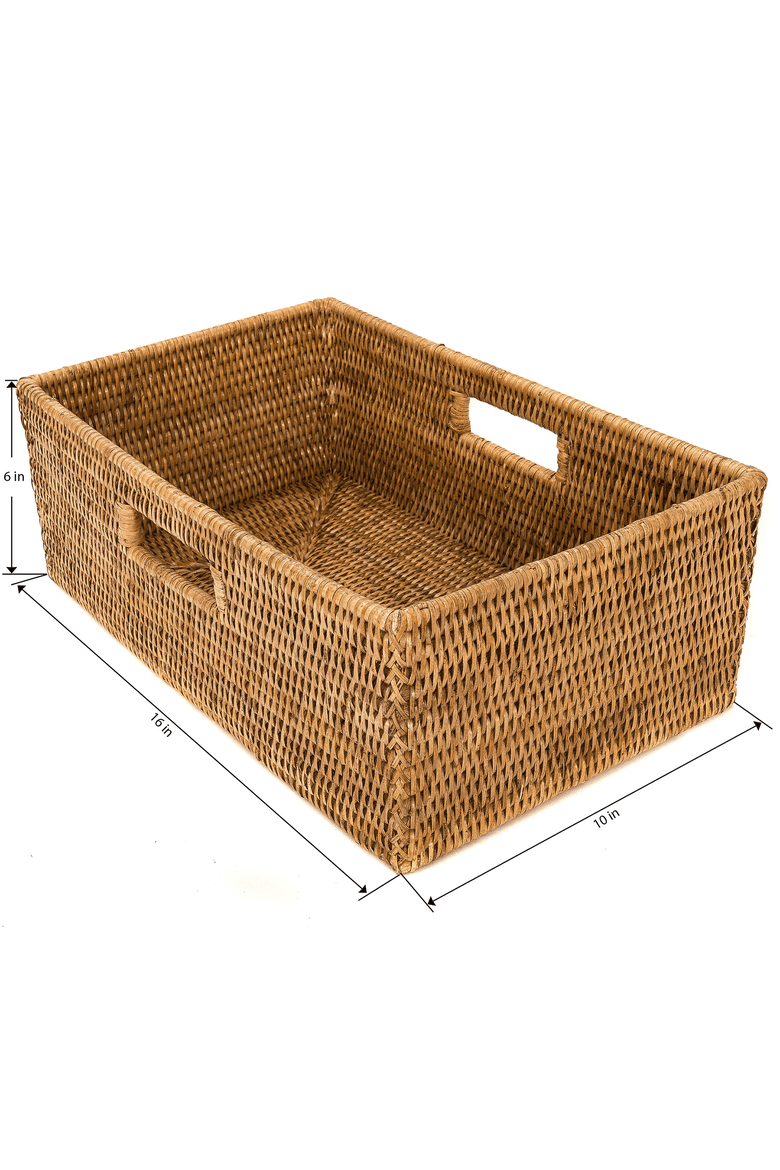 Rectangular Rattan Shelf Basket with Side Handles, Alternate, color, Honey Brown