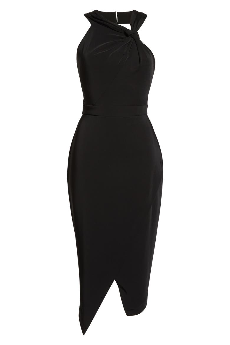 Twist Front Asymmetrical Cocktail Dress, Alternate, color, BLACK