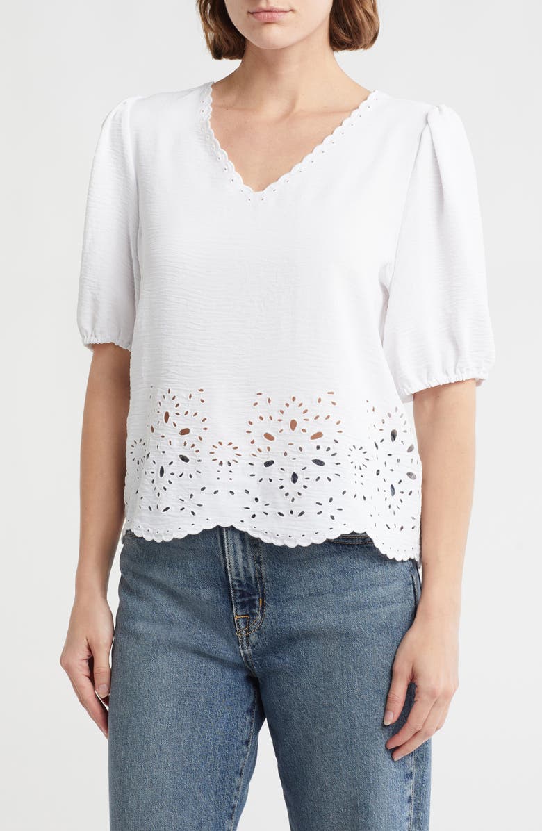 Adrianna Papell Eyelet Embroidered Shirt, Main, color, White