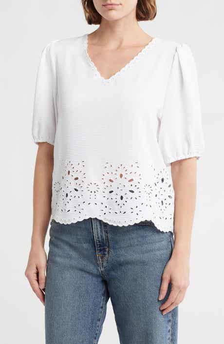 Adrianna Papell Eyelet Embroidered Shirt