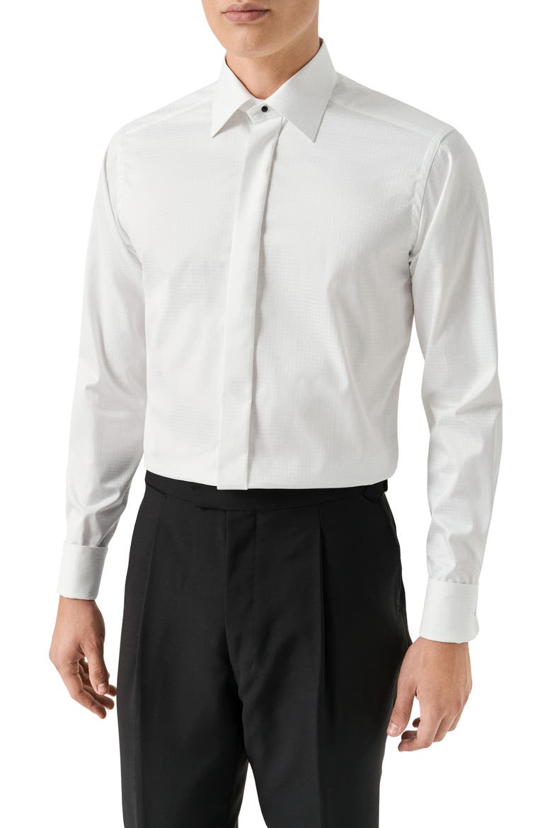 Contemporary Fit Geometric Brocade Supima Cotton Dress Shirt, Main, color, WHITE