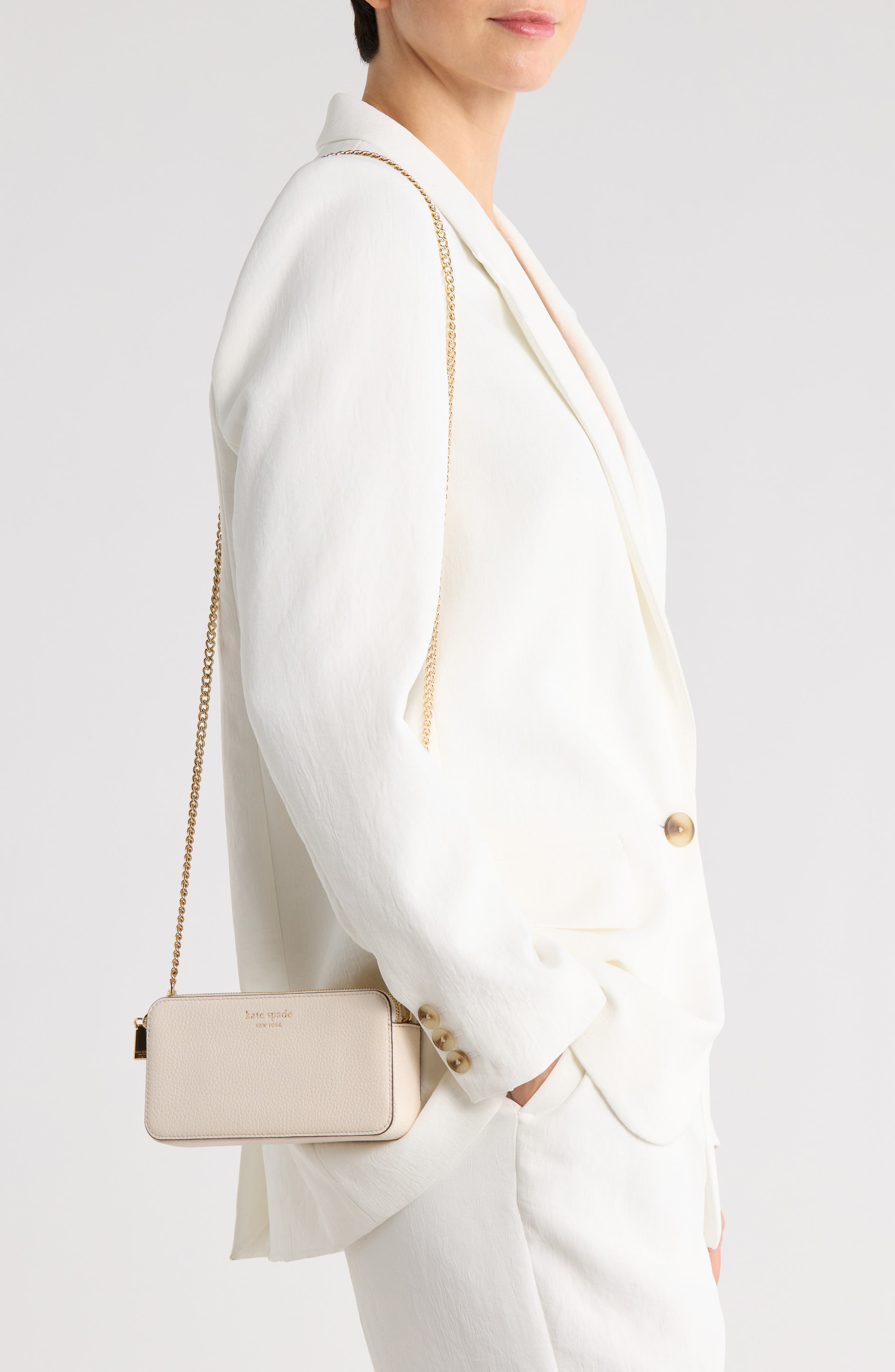 Kate Spade New York taylor pebbled leather double zip crossbody bag, Alternate, color, Parchment