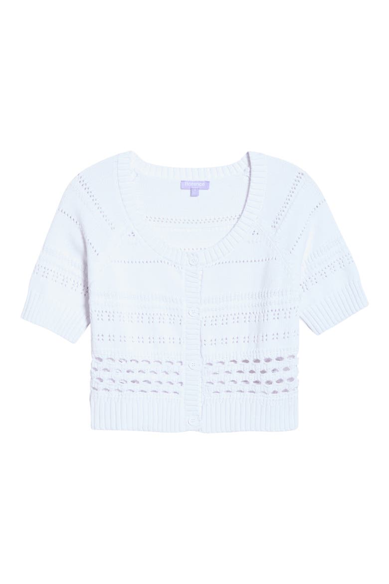 Mixed Stitch Short Sleeve Cotton Cardigan, Alternate, color, WHITE