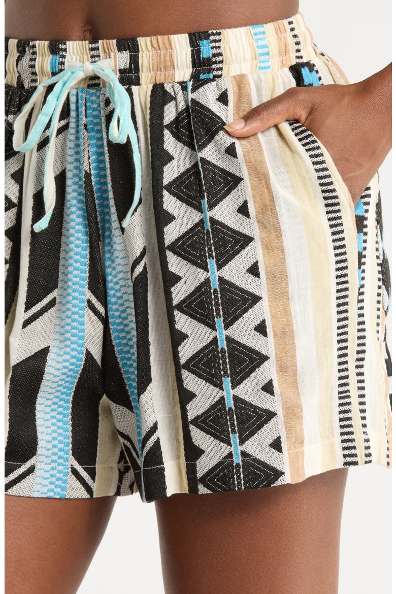 Cotton Blend Cover-Up Drawstring Shorts, Alternate, color, NEUTRAL AZTEC