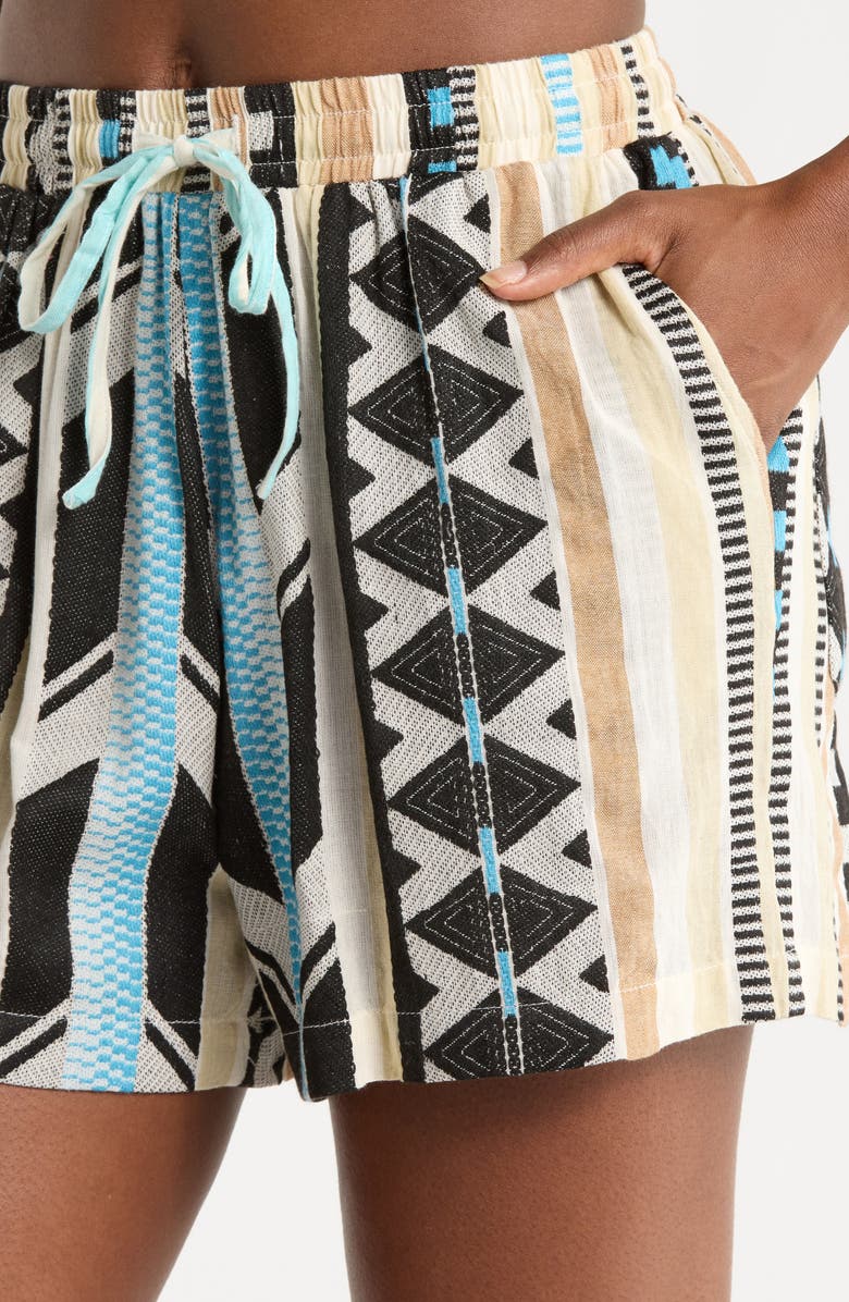 Elan Cotton Blend Cover-Up Drawstring Shorts, Alternate, color, Neutral Aztec