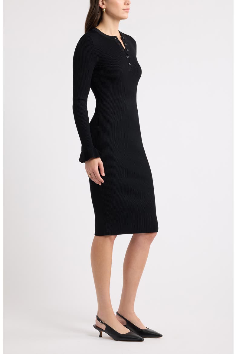 Striped Henley Sweater Dress, Alternate, color, BLACK