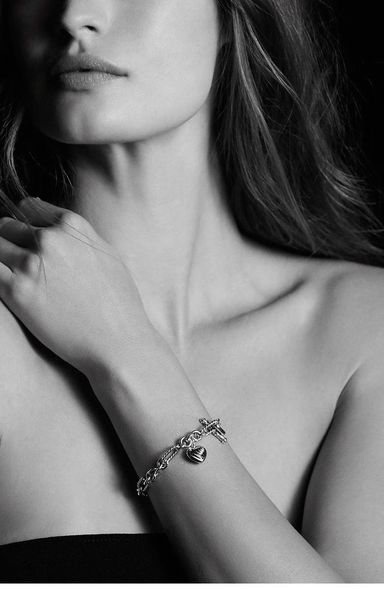 David Yurman 'Cable Heart' Two-Tone Charm Link Bracelet, Alternate, color, 