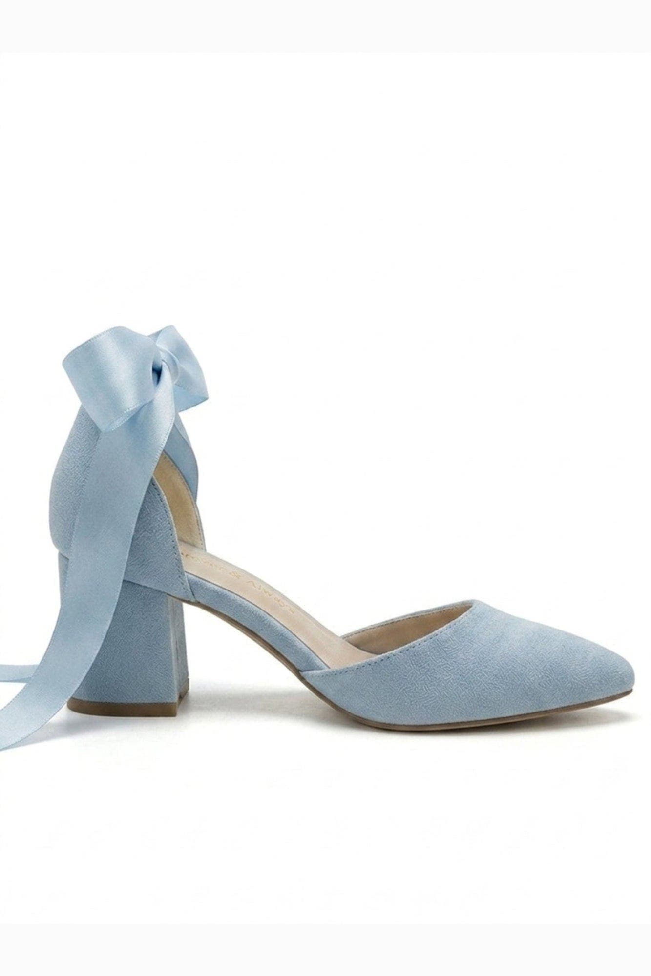 Fiona Low Block Heels with Ribbon, Alternate, color, Powder Blue Suede