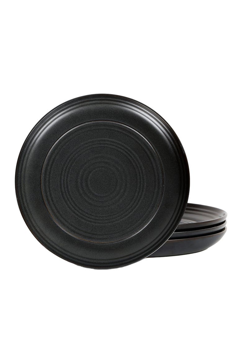 Elio Stoneware 4-Piece Dinner Plate Set, Main, color, Black