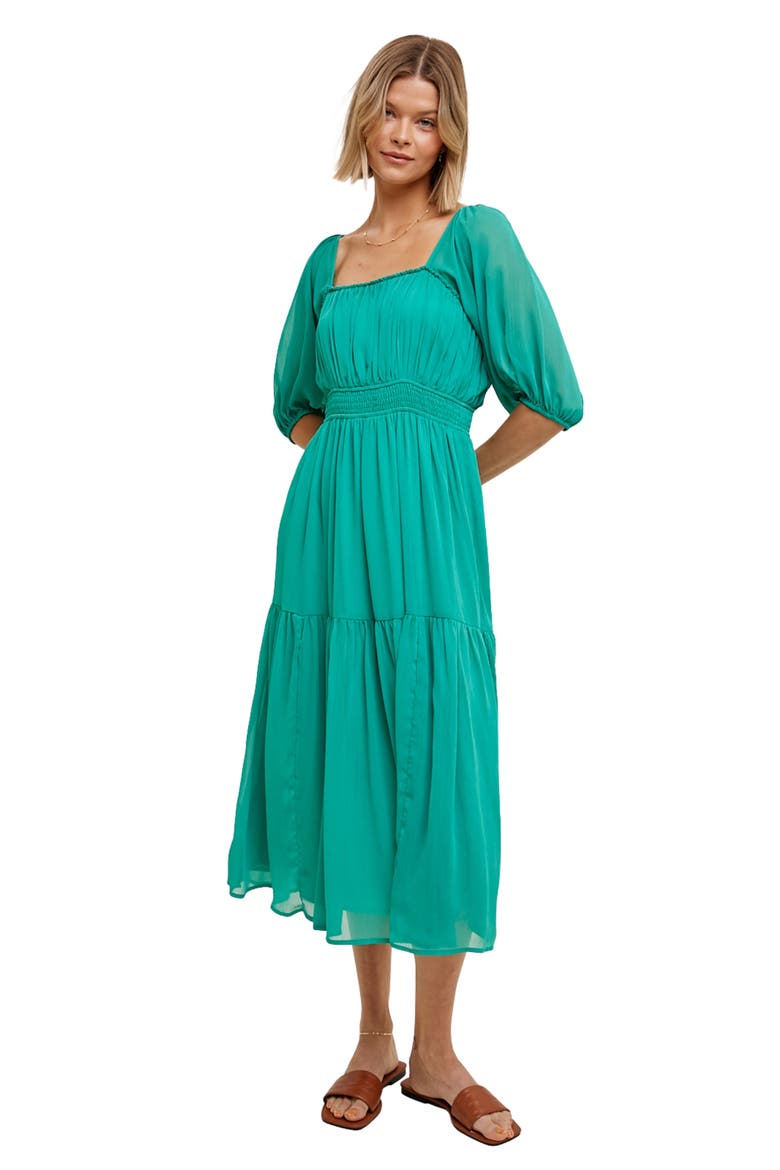 Chiffon Tiered Midi Dress, Alternate, color, GREEN
