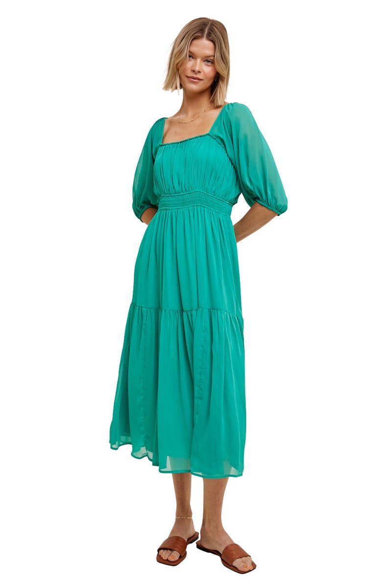 WISHLIST Chiffon Tiered Midi Dress, Alternate, color, Green