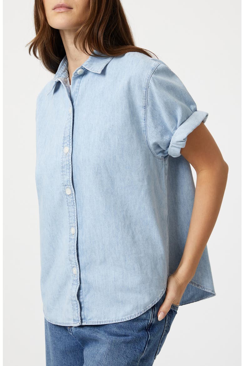 Deva Short Sleeve Denim Button-Up Shirt, Alternate, color, BLEACH DENIM