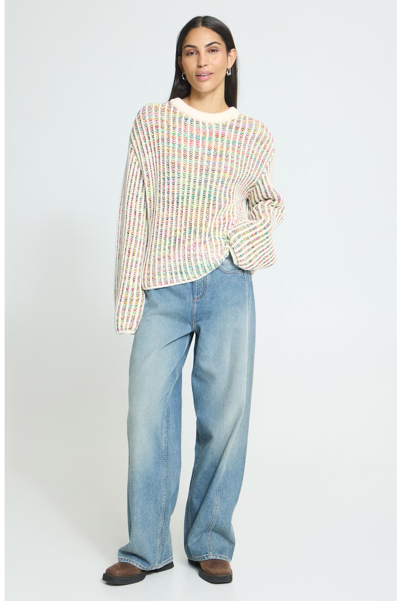 Ihanila Rib Crewneck Sweater, Alternate, color, CLOUD DANCER W MULTICOLOR