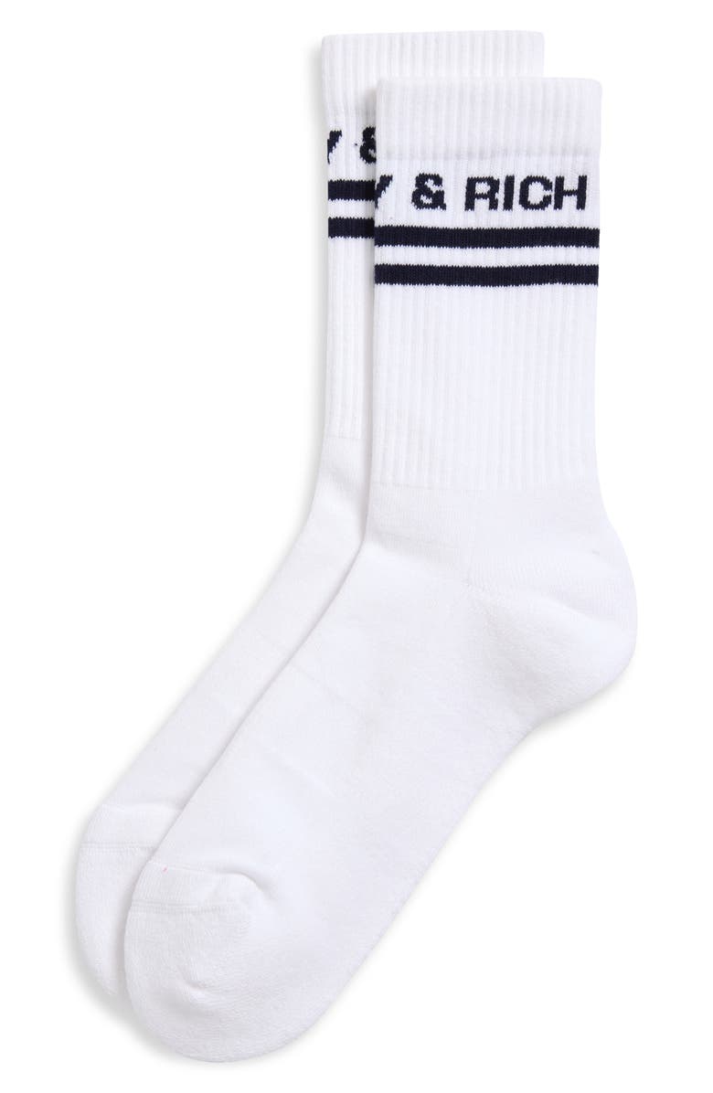 Sporty & Rich Logo Cotton Blend Crew Socks, Alternate, color, White/Navy