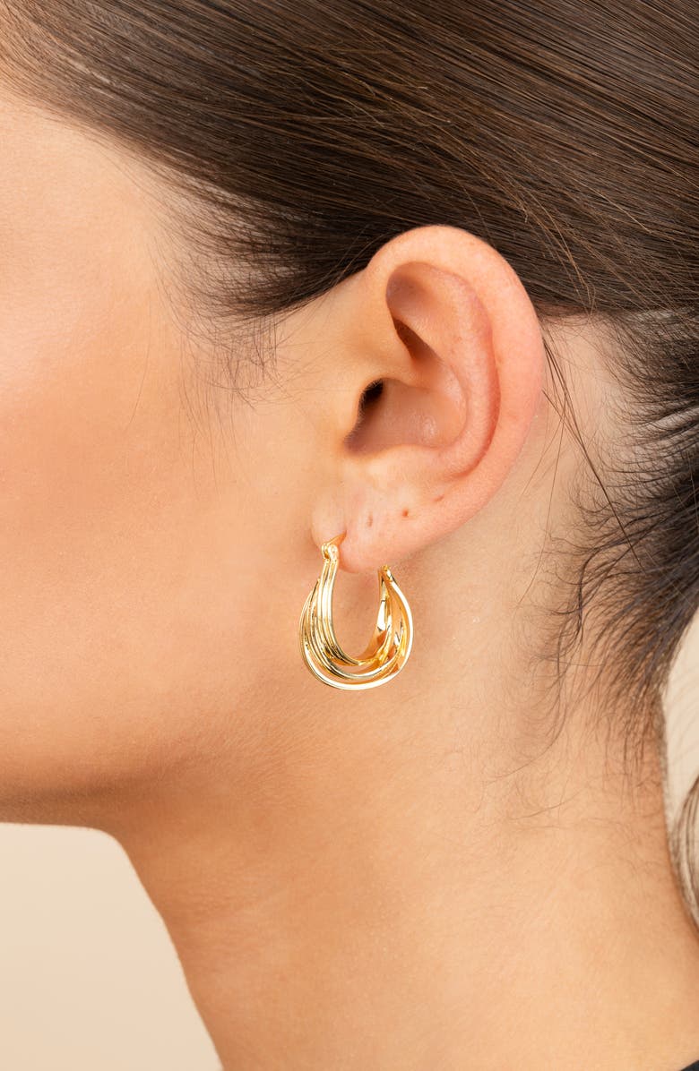 Sterling Forever Emery Triple Row Layered Hoop Earrings, Alternate, color, Gold