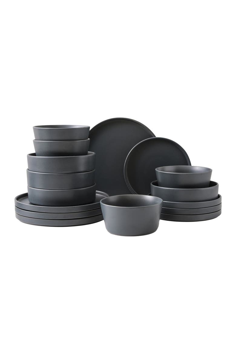 Celina Stoneware 16-Piece Dinnerware Set with Pasta Bowls, Alternate, color, Black
