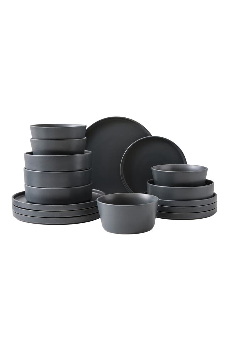 Stone Lain Celina Stoneware 16-Piece Dinnerware Set with Pasta Bowls, Alternate, color, Black