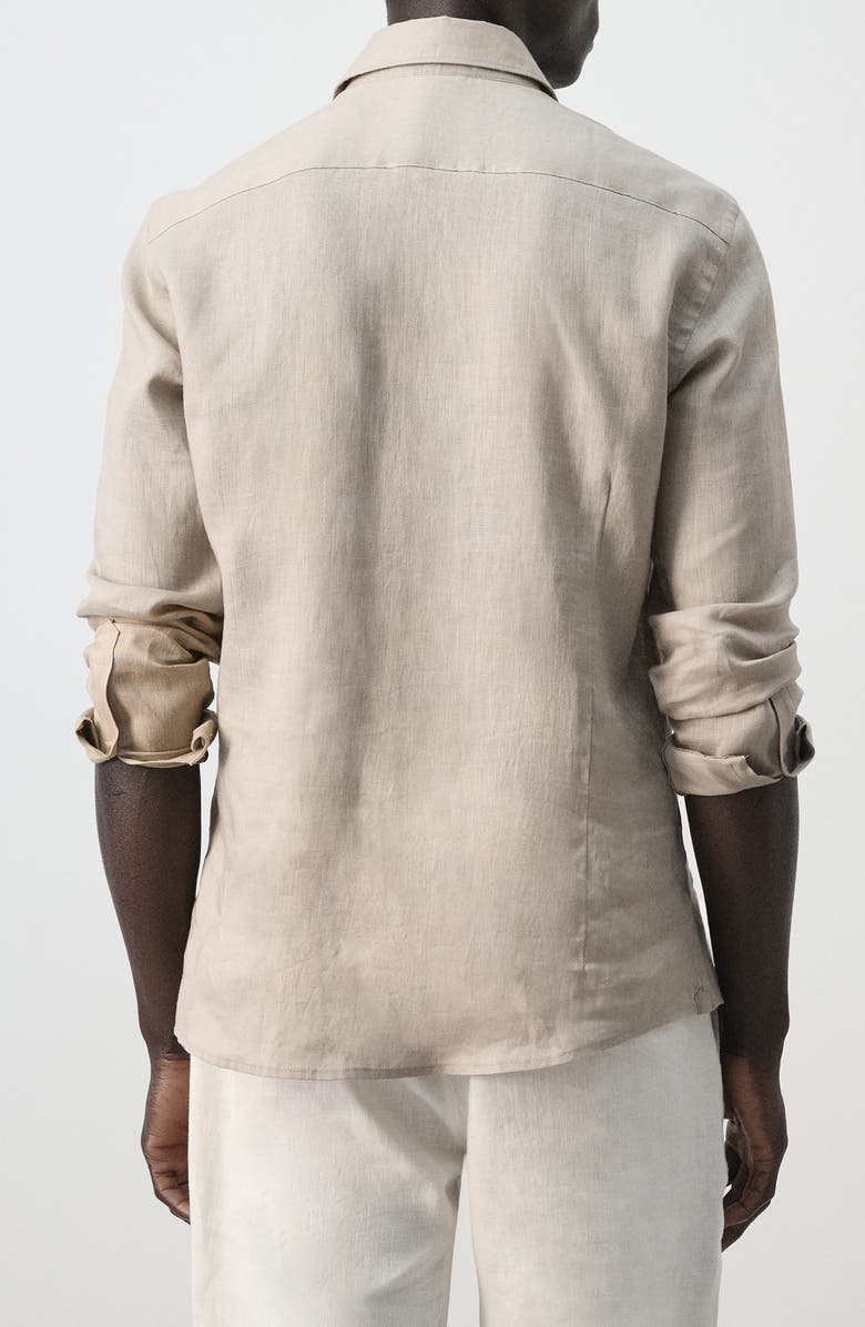 MANGO Slim Fit Linen Button-Up Shirt, Alternate, color, Sand