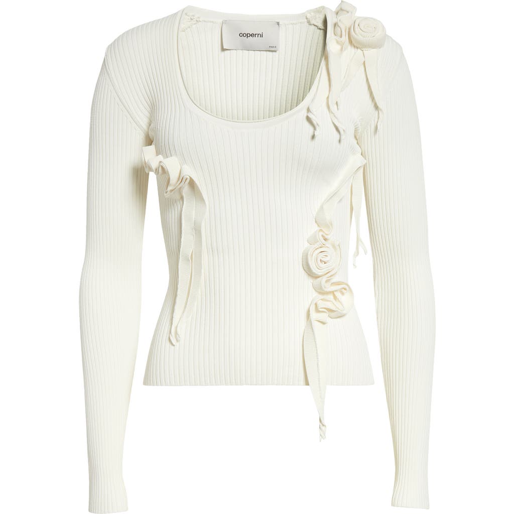 Coperni Distressed Rosette Rib Sweater In White