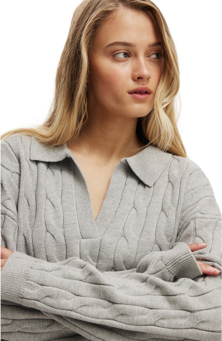 Cotton On Women's Luxe Collar Sweater, Alternate, color, Grey Marle Cable