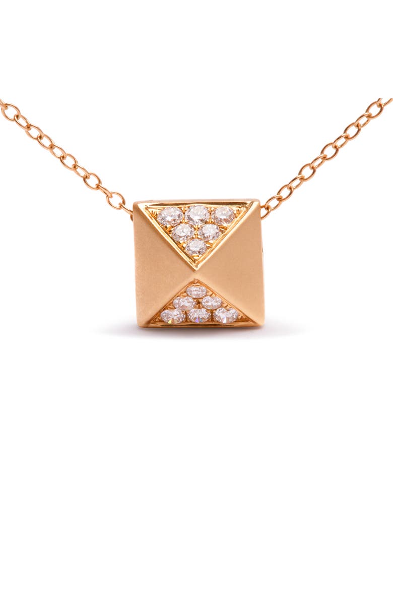 14K Yellow Gold 1/4 Cttw Diamond Matte Finished Pyramid Pendant Necklace, Alternate, color, Yellow