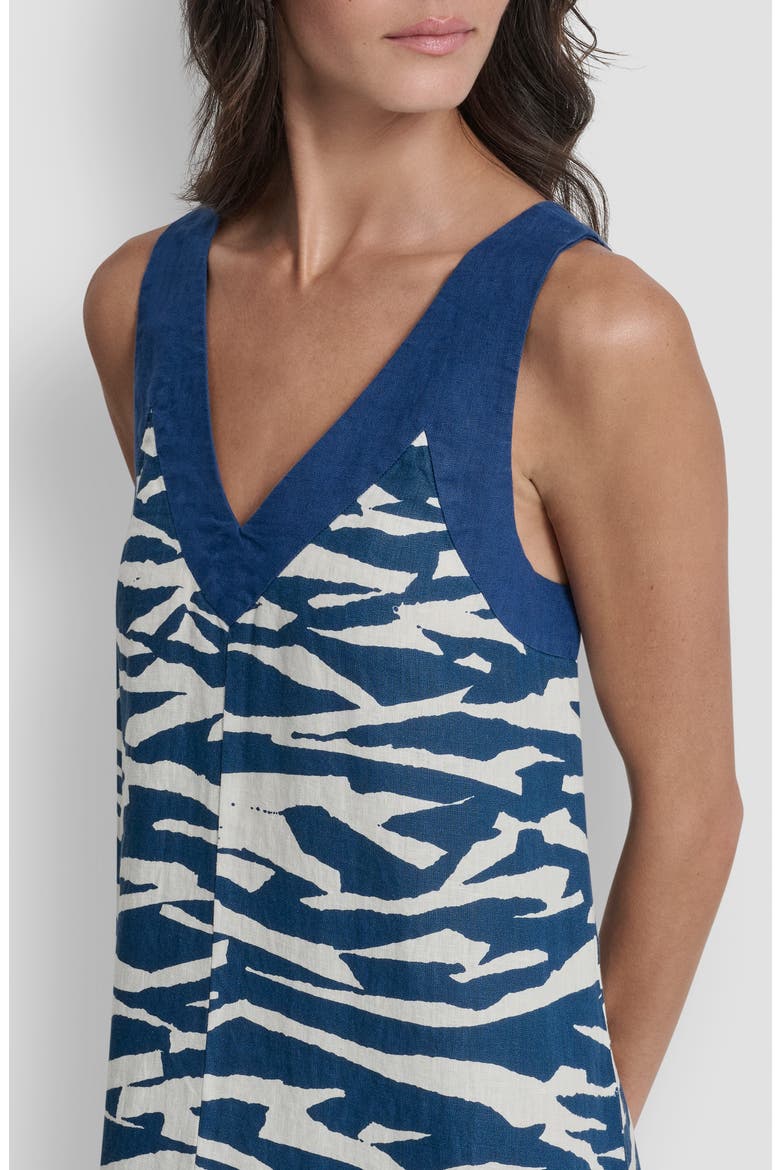 Print Colorblock Linen Midi Dress, Alternate, color, TIDAL BREAK/ ADMIRAL