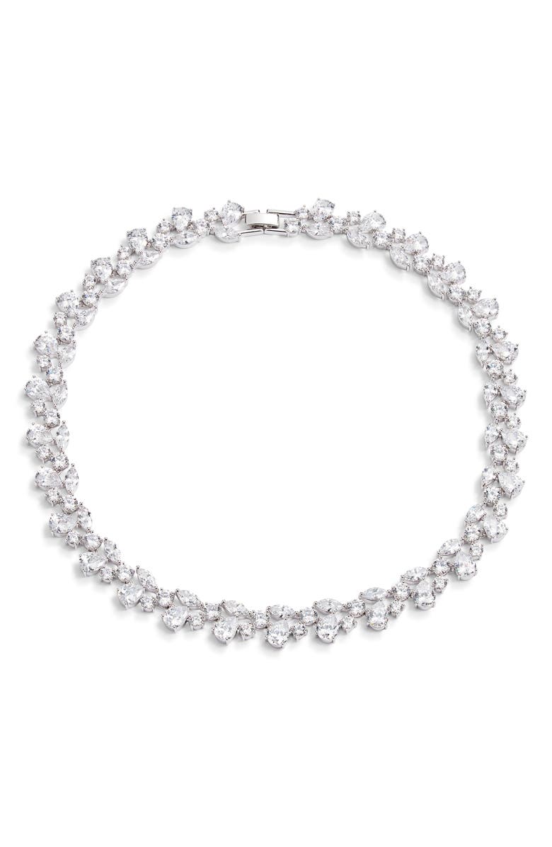 Nordstrom Cubic Zirconia Cluster Collar Necklace, Main, color, Clear- Silver
