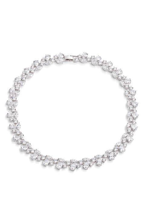 Cubic Zirconia Cluster Collar Necklace