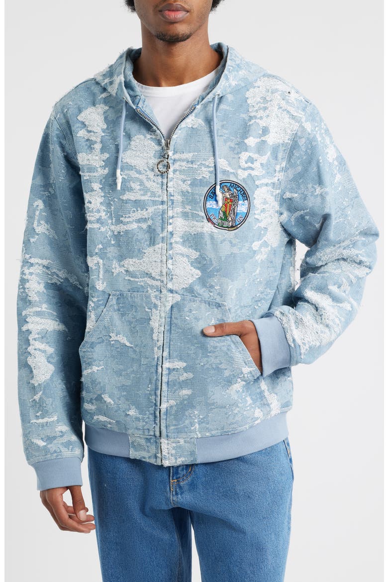 Saint Michael Jacquard Zip-Up Hoodie, Alternate, color, BLUE